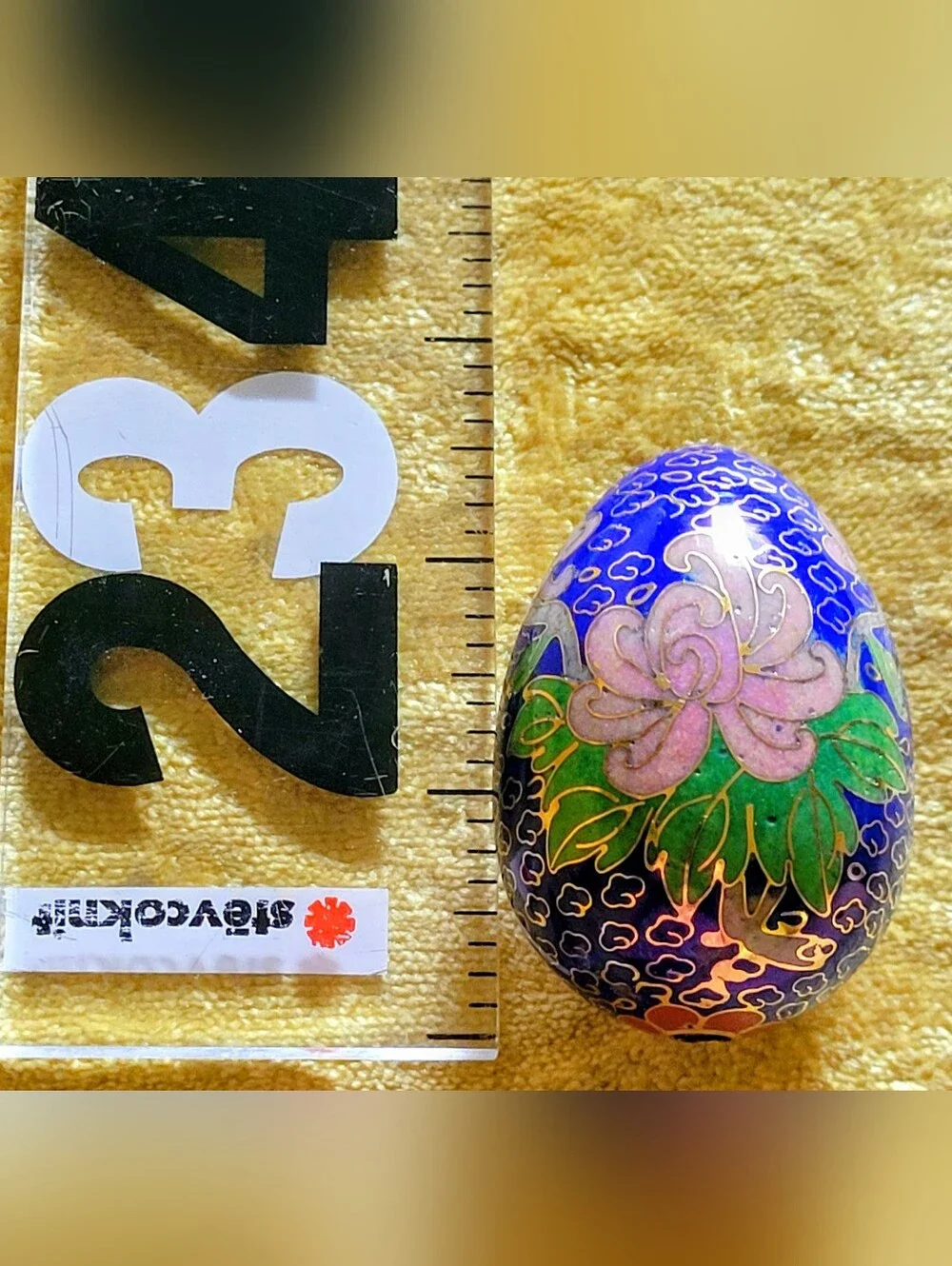 Vintage Chinese Cobalt Blue Cloisonné Floral Egg Decorative Accent - Picture 2 of 7